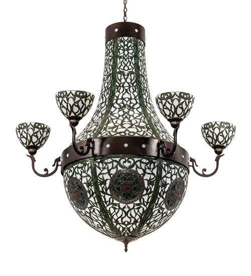 Meyda Lighting Grand Tulip Medallion 60" 14-Light 6-Arm Mahogany Bronze Chandelier With Multi-Colored Shade Glass