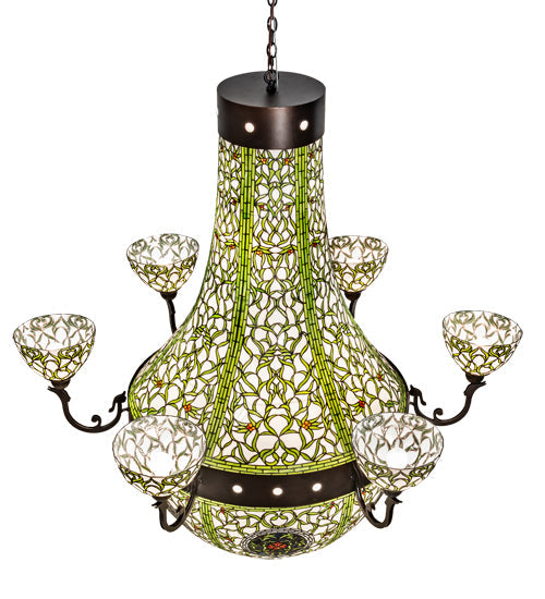 Meyda Lighting Grand Tulip Medallion 60" 14-Light 6-Arm Mahogany Bronze Chandelier With Multi-Colored Shade Glass