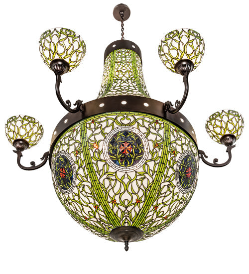 Meyda Lighting Grand Tulip Medallion 60" 14-Light 6-Arm Mahogany Bronze Chandelier With Multi-Colored Shade Glass