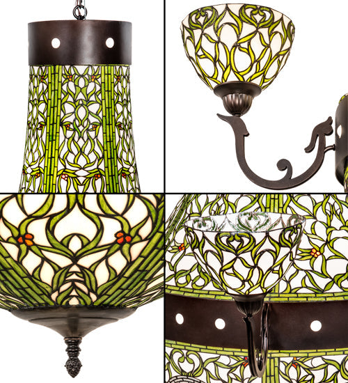 Meyda Lighting Grand Tulip Medallion 60" 14-Light 6-Arm Mahogany Bronze Chandelier With Multi-Colored Shade Glass
