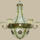 Meyda Lighting Grand Tulip Medallion 70" 22-Light 6-Arm Black Hills Gold Chandelier With Green & White Shade Glass