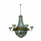 Meyda Lighting Grand Tulip Medallion 70" 22-Light 6-Arm Black Hills Gold Chandelier With Green & White Shade Glass