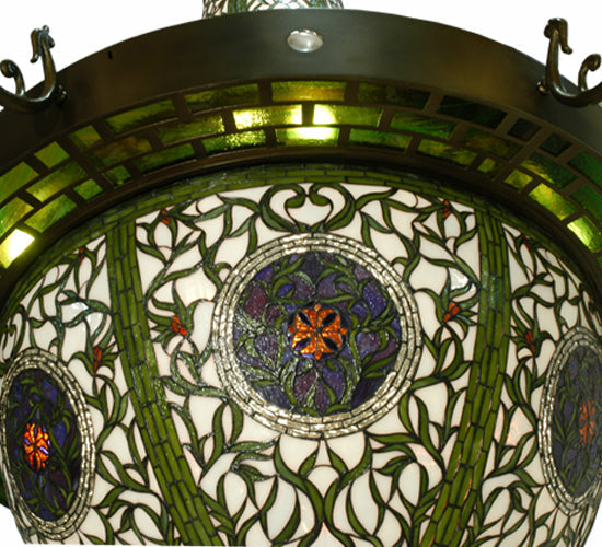 Meyda Lighting Grand Tulip Medallion 70" 22-Light 6-Arm Black Hills Gold Chandelier With Green & White Shade Glass