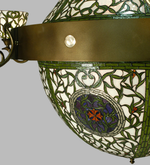 Meyda Lighting Grand Tulip Medallion 70" 22-Light 6-Arm Black Hills Gold Chandelier With Green & White Shade Glass