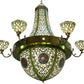 Meyda Lighting Grand Tulip Medallion 70" 22-Light 6-Arm Black Hills Gold Chandelier With Green & White Shade Glass