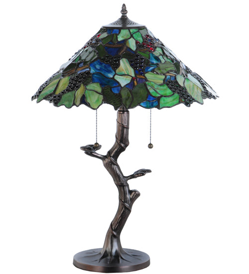 Meyda Lighting Grape Harvest 25" 2-Light Mahogany Bronze Table Lamp With Multi-Colored Shade Glass