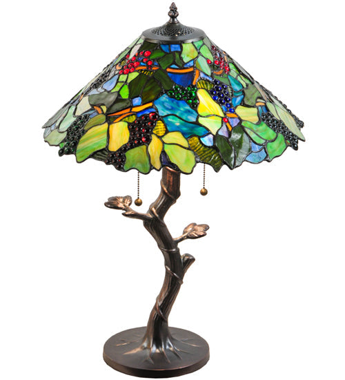 Meyda Lighting Grape Harvest 25" 2-Light Mahogany Bronze Table Lamp With Multi-Colored Shade Glass