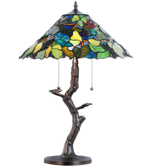 Meyda Lighting Grape Harvest 25" 2-Light Mahogany Bronze Table Lamp With Multi-Colored Shade Glass