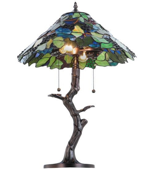 Meyda Lighting Grape Harvest 25" 2-Light Mahogany Bronze Table Lamp With Multi-Colored Shade Glass