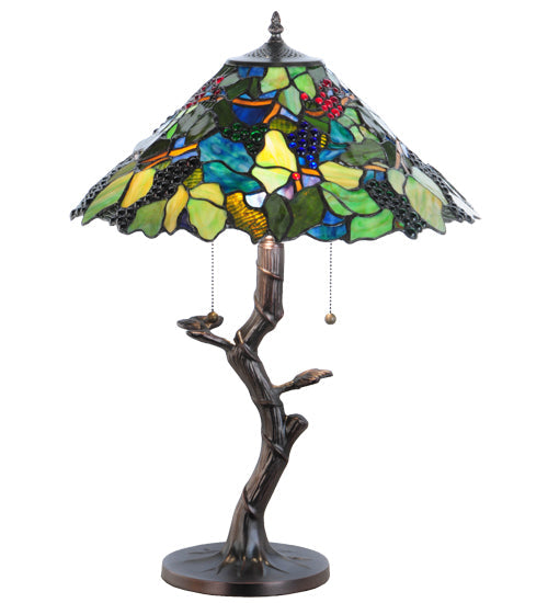 Meyda Lighting Grape Harvest 25" 2-Light Mahogany Bronze Table Lamp With Multi-Colored Shade Glass