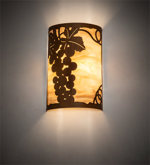 Meyda Lighting Grape Ivy 8" 2-Light Rustic Iron Wall Sconce With Beige Travertine Idalight Shade