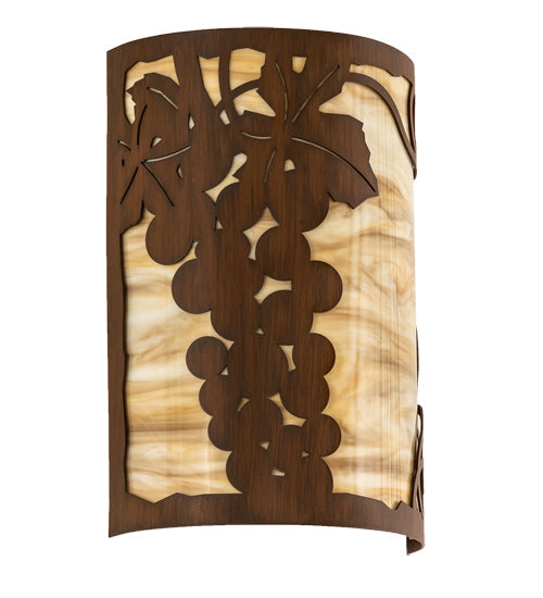 Meyda Lighting Grape Ivy 8" 2-Light Rustic Iron Wall Sconce With Beige Travertine Idalight Shade