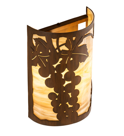 Meyda Lighting Grape Ivy 8" 2-Light Rustic Iron Wall Sconce With Beige Travertine Idalight Shade