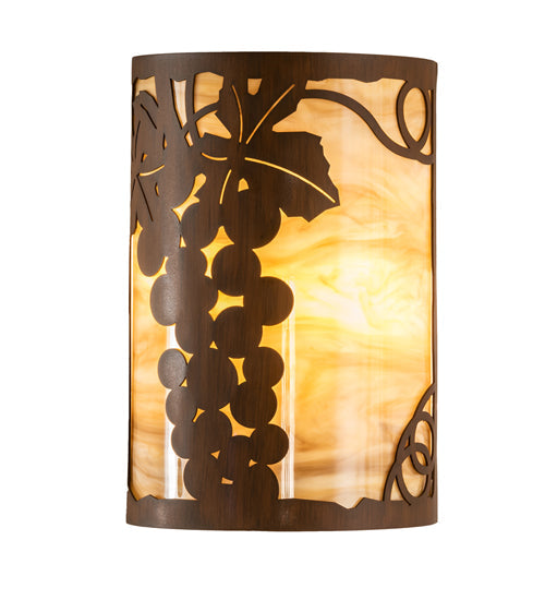 Meyda Lighting Grape Ivy 8" 2-Light Rustic Iron Wall Sconce With Beige Travertine Idalight Shade