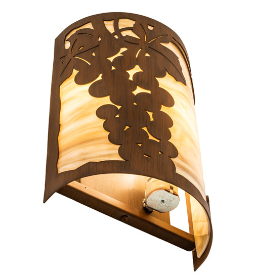 Meyda Lighting Grape Ivy 8" 2-Light Rustic Iron Wall Sconce With Beige Travertine Idalight Shade