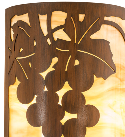 Meyda Lighting Grape Ivy 8" 2-Light Rustic Iron Wall Sconce With Beige Travertine Idalight Shade