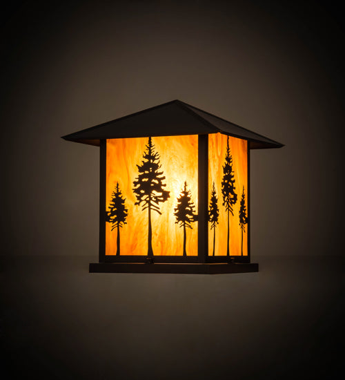 Meyda Lighting Great Pines 25" Craftsman Brown Outdoor Pier Mount Light With Ambra Siena Idalight Shade Glass
