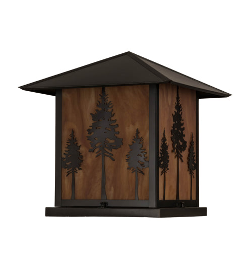 Meyda Lighting Great Pines 25" Craftsman Brown Outdoor Pier Mount Light With Ambra Siena Idalight Shade Glass