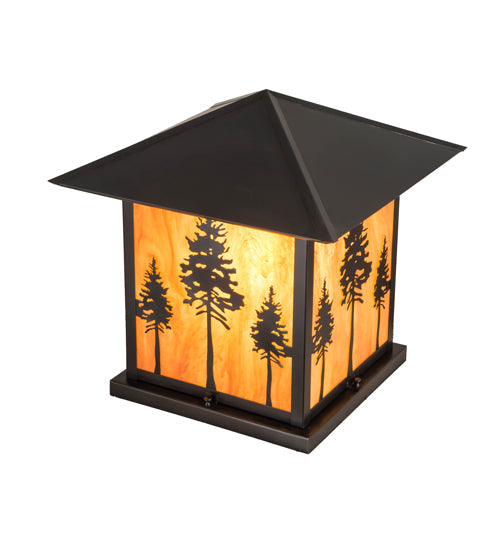 Meyda Lighting Great Pines 25" Craftsman Brown Outdoor Pier Mount Light With Ambra Siena Idalight Shade Glass