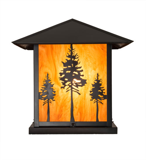 Meyda Lighting Great Pines 25" Craftsman Brown Outdoor Pier Mount Light With Ambra Siena Idalight Shade Glass