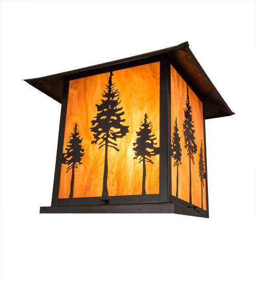 Meyda Lighting Great Pines 25" Craftsman Brown Outdoor Pier Mount Light With Ambra Siena Idalight Shade Glass