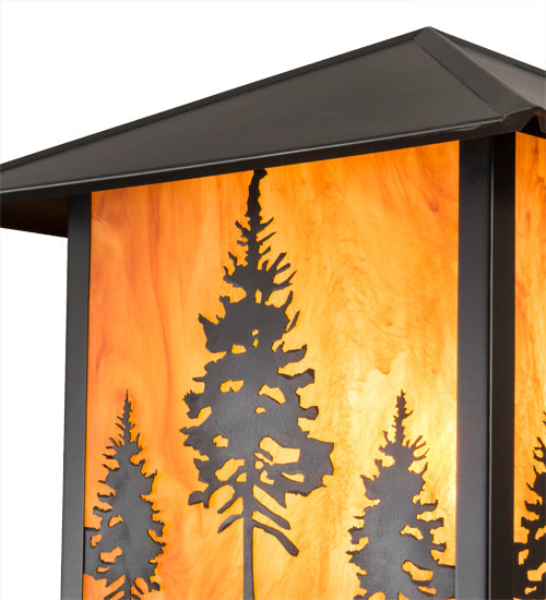 Meyda Lighting Great Pines 25" Craftsman Brown Outdoor Pier Mount Light With Ambra Siena Idalight Shade Glass