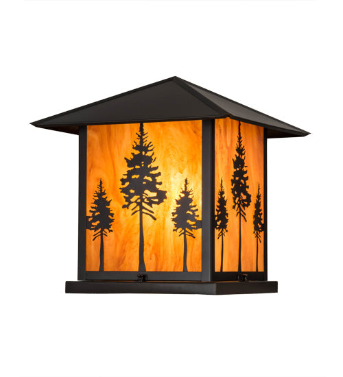 Meyda Lighting Great Pines 25" Craftsman Brown Outdoor Pier Mount Light With Ambra Siena Idalight Shade Glass