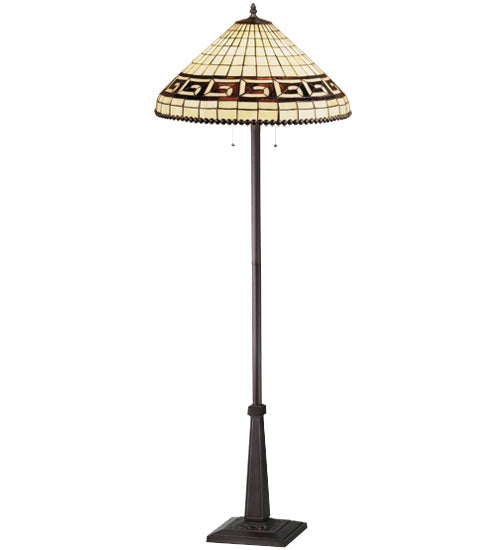 Meyda Lighting Greek Key 62" 2-Light Mahogany Bronze Floor Lamp With Beige & Brown Shade Glass