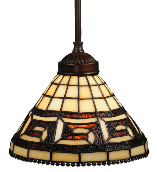 Meyda Lighting Greek Key 8" Mini Pendant Light With Amber Shade Glass