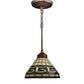 Meyda Lighting Greek Key 8" Mini Pendant Light With Amber Shade Glass