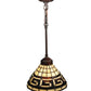 Meyda Lighting Greek Key 8" Mini Pendant Light With Amber Shade Glass