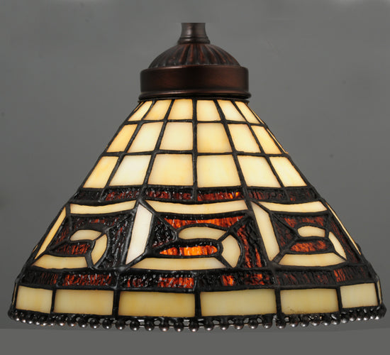 Meyda Lighting Greek Key 8" Mini Pendant Light With Amber Shade Glass