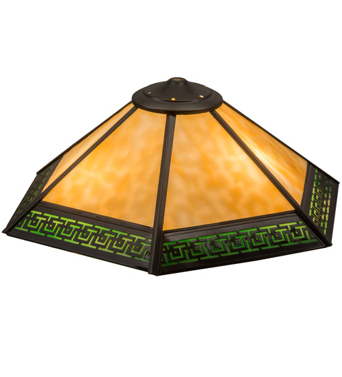 Meyda Lighting Greek Key Mission 19" Craftsman Brown Frame With Green & Beige Shade Glass