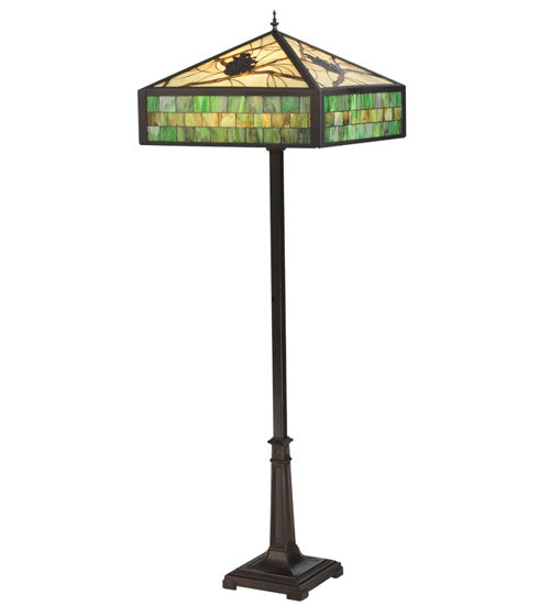 Meyda Lighting Green Pine Branch 65" 2-Light Mahogany Bronze Floor Lamp With Green & Beige Shade Glass