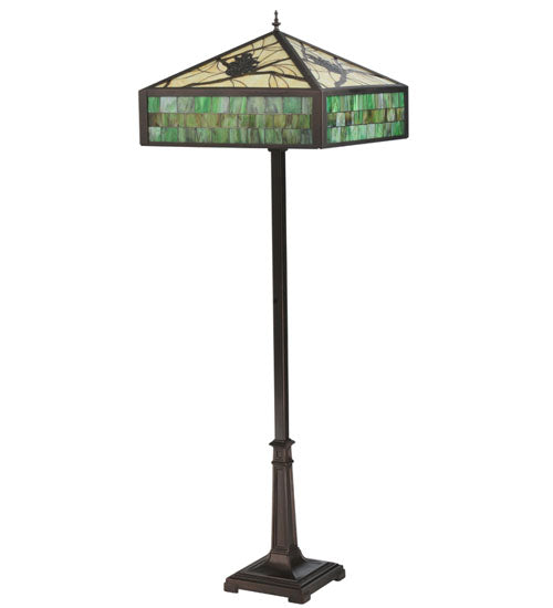 Meyda Lighting Green Pine Branch 65" 2-Light Mahogany Bronze Floor Lamp With Green & Beige Shade Glass