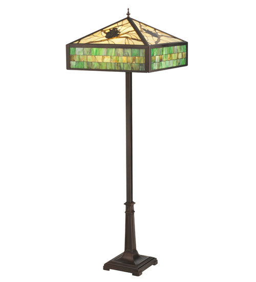 Meyda Lighting Green Pine Branch 65" 2-Light Mahogany Bronze Floor Lamp With Green & Beige Shade Glass