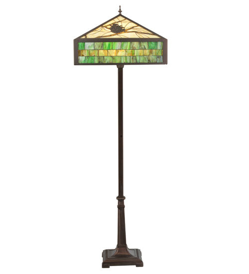 Meyda Lighting Green Pine Branch 65" 2-Light Mahogany Bronze Floor Lamp With Green & Beige Shade Glass