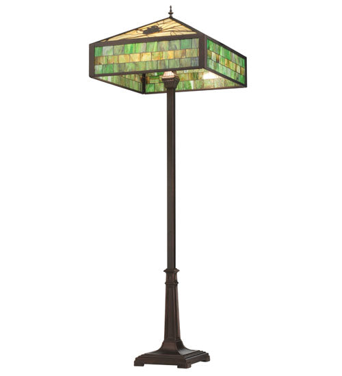 Meyda Lighting Green Pine Branch 65" 2-Light Mahogany Bronze Floor Lamp With Green & Beige Shade Glass