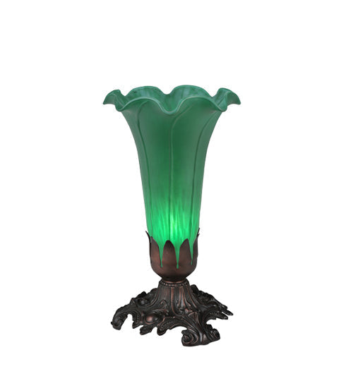Meyda Lighting Green Pond Lily 8" Mahogany Bronze Table Lamp With Green Shade Glass