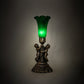 Meyda Lighting Green Tiffany Pond Lily 13" Antique Brass Twin Cherub Table Lamp With Green Shade Glass