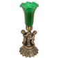 Meyda Lighting Green Tiffany Pond Lily 13" Antique Brass Twin Cherub Table Lamp With Green Shade Glass