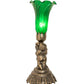 Meyda Lighting Green Tiffany Pond Lily 13" Antique Brass Twin Cherub Table Lamp With Green Shade Glass
