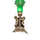 Meyda Lighting Green Tiffany Pond Lily 13" Antique Brass Twin Cherub Table Lamp With Green Shade Glass