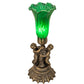 Meyda Lighting Green Tiffany Pond Lily 13" Antique Brass Twin Cherub Table Lamp With Green Shade Glass