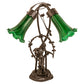 Meyda Lighting Green Tiffany Pond Lily 17" 2-Light Mahogany Bronze Trellis Girl Table Lamp With Green Shade Glass
