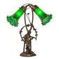 Meyda Lighting Green Tiffany Pond Lily 17" 2-Light Mahogany Bronze Trellis Girl Table Lamp With Green Shade Glass