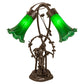Meyda Lighting Green Tiffany Pond Lily 17" 2-Light Mahogany Bronze Trellis Girl Table Lamp With Green Shade Glass