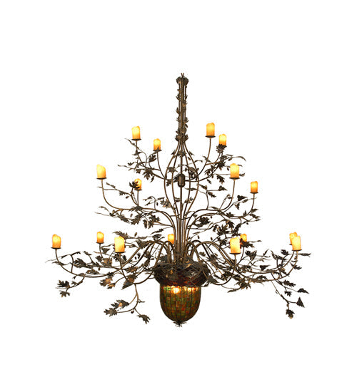 Meyda Lighting Greenbriar Oak 100" 19-Light 16-Arm Burnished Antique Copper Chandelier With Amber Faux Candlelight
