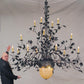 Meyda Lighting Greenbriar Oak 100" 19-Light Dark Burnished Antique Copper Chandelier With Beige & Brown Shade Glass