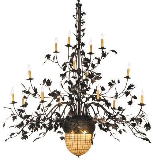 Meyda Lighting Greenbriar Oak 100" 19-Light Dark Burnished Antique Copper Chandelier With Beige & Brown Shade Glass